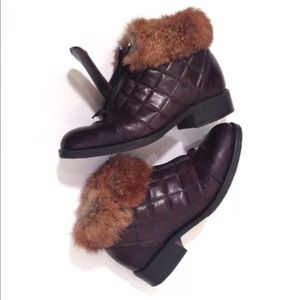 Vintage Quilted Brown Fur Trim Rain Snow Boots 6